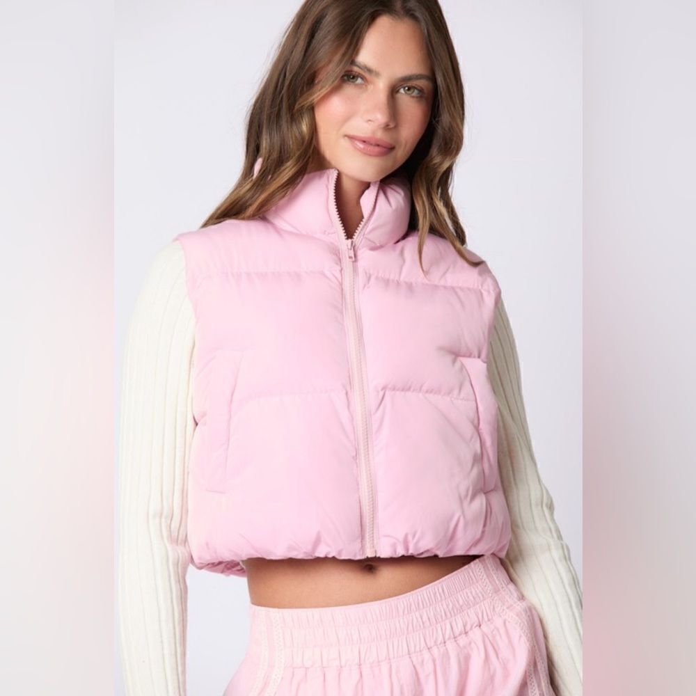 PINK PUFFER VEST WITH SATIN BOW